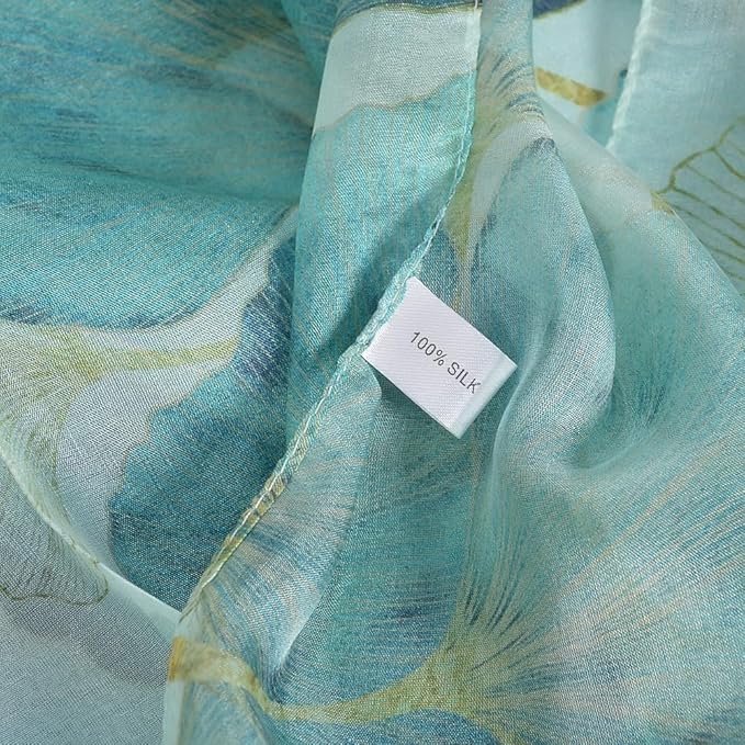 100% Mulberry Silk Women's Neck Silk Scarf-Lightweight Shawl,FLoral Print Beach Silk Wrap-Scarves for Photography