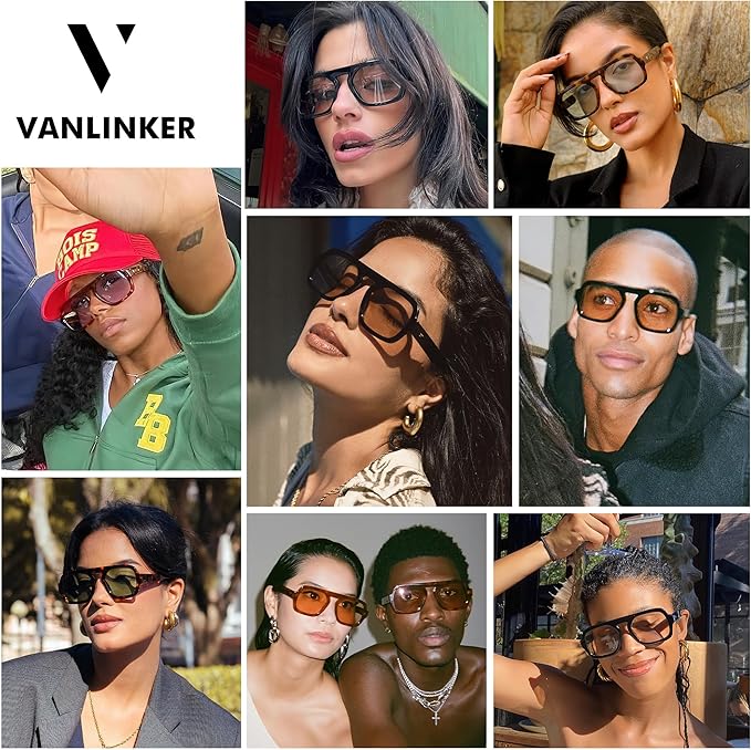 VANLINKER Oversized Retro Square Aviator Sunglasses for Women Men 70s Vintage Style Trendy Big Flat Top Sun Glasses VL9826
