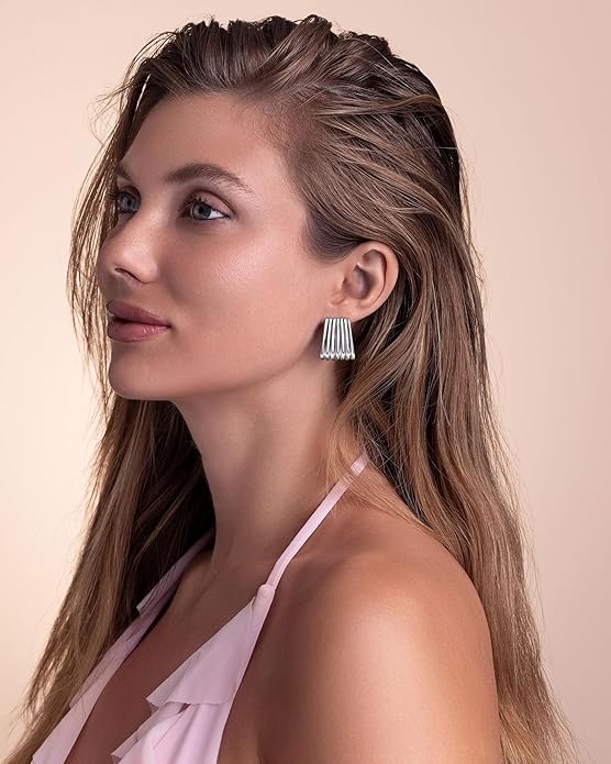 18K gold plated Chunky Statement Earrings for Women by SNGIA, Small Handmade Trendy Stud Ribbed Jewelry Gifts, Rectangle Huggies Fashion Button Accessories, Vintage Thick Square Nickle Free Huggie Earring.
