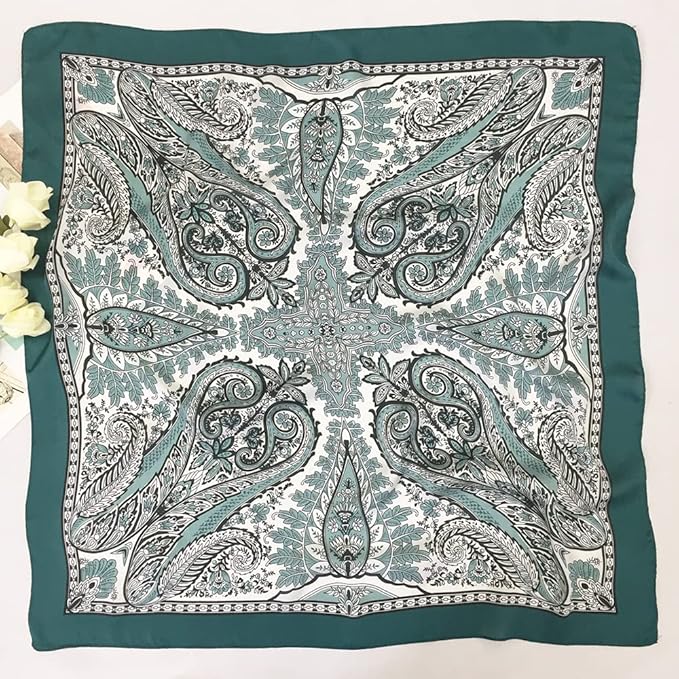 FONYVE Silk Feeling Scarf Medium Square Satin Head Scarf for Women 27.5 × 27.5 inches