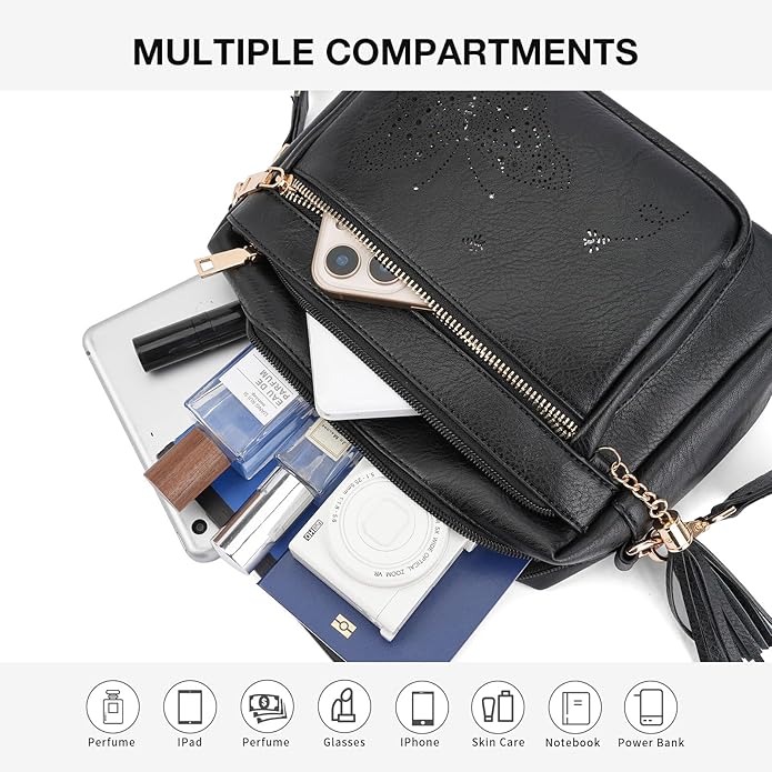 Crossbody Bags for Women Trendy Leather Crossbody Purse Shoulder Handbags Butterfly Design