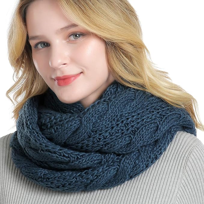 QUEENFUR Winter Women Thick Cable Knit Ribbed Infinity Circle Loop Scarf