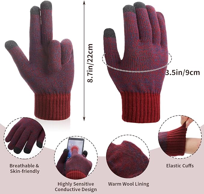 SATINIOR 6 Pcs Winter Hat Scarf Socks Touch Screen Gloves Sets Women Men Fleece Lined Knit Beanies Winter Gifts