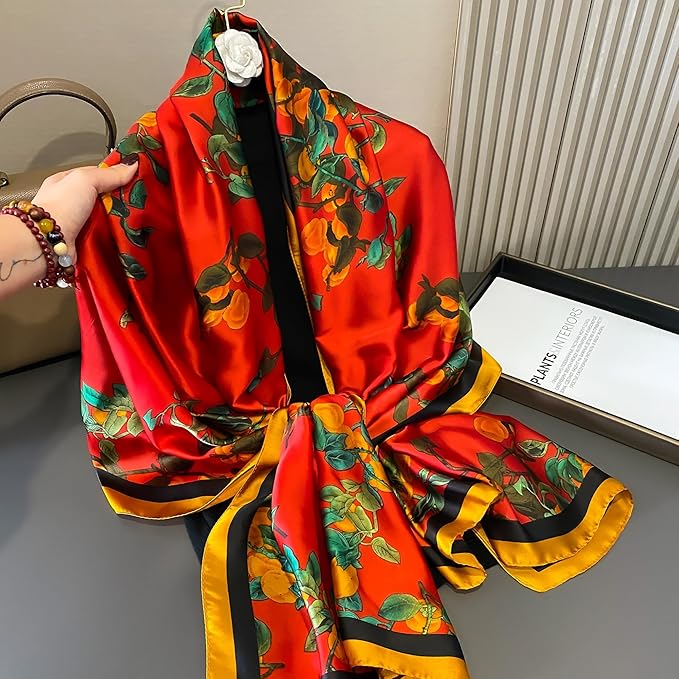 YOUR SMILE Large Mulberry Silk Feeling Long Stain Scarf Lightweight Sunscreen Shawls Wraps for Women