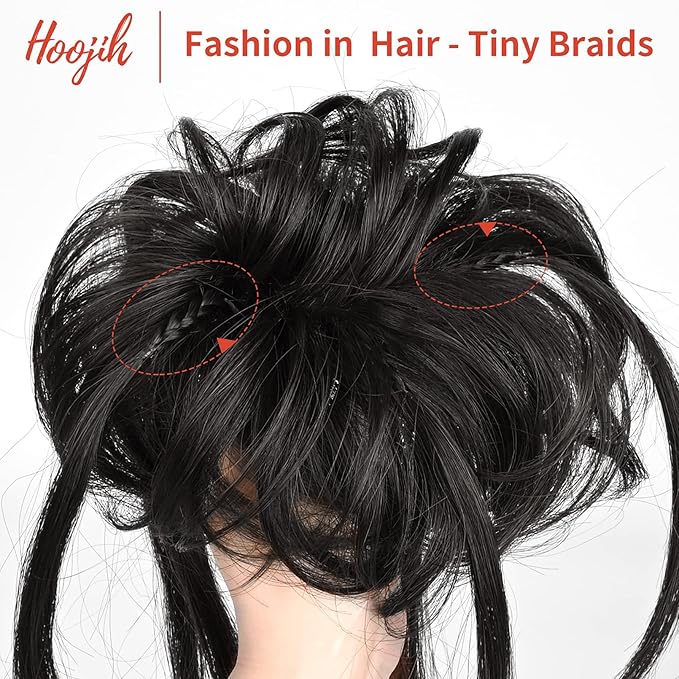 HOOJIH Messy Bun Hair Piece, Super Long Tousled Updo Bun Extensions Wavy Hair Wrap Ponytail Hairpieces Scrunchies with Elastic Hair Band for Women HB007 Grace - Off Black