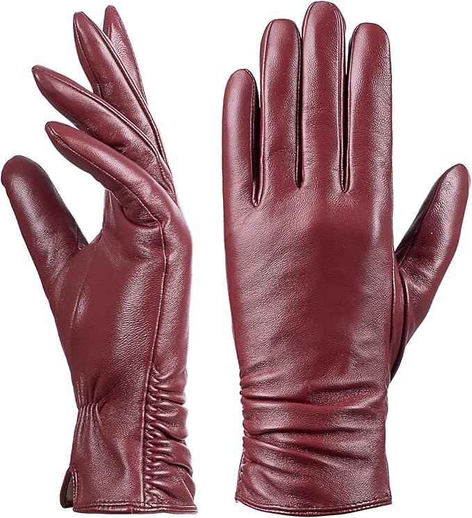 Dsane Womens Winter Leather Touchscreen Texting Warm Driving Lambskin Pure Genuine leather Gloves