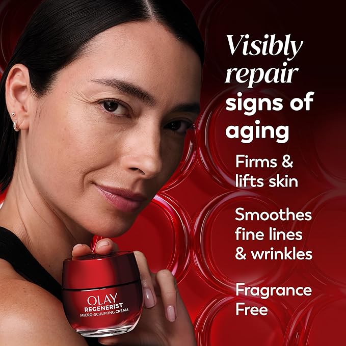 Olay Face Moisturizer, Regenerist Micro-Sculpting Cream for Women, Fragrance-Free - Anti-Aging, Anti-Wrinkle, Firming Skin Care - Triple Collagen Cream, Peptide, Hyaluronic Acid, Niacinamide, 1.7oz