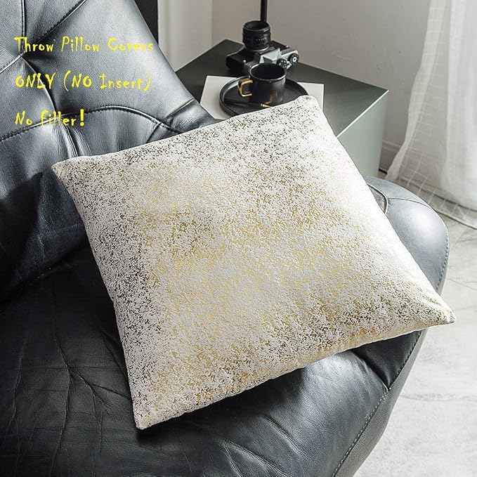 Xinrjojo Pack of 2,Sparkling Decorative Suede Pillow Covers Soft, Square Throw Pillow Covers, Solid Color Cushion Covers, Pillow Cases for Sofa Bedroom Car 18 x 18 Inch(Bronzing- White)