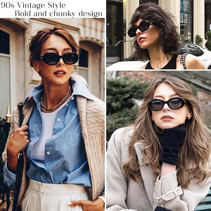 mosanana Oval Retro Trendy Sunglasses for Women 90s Style MS52371