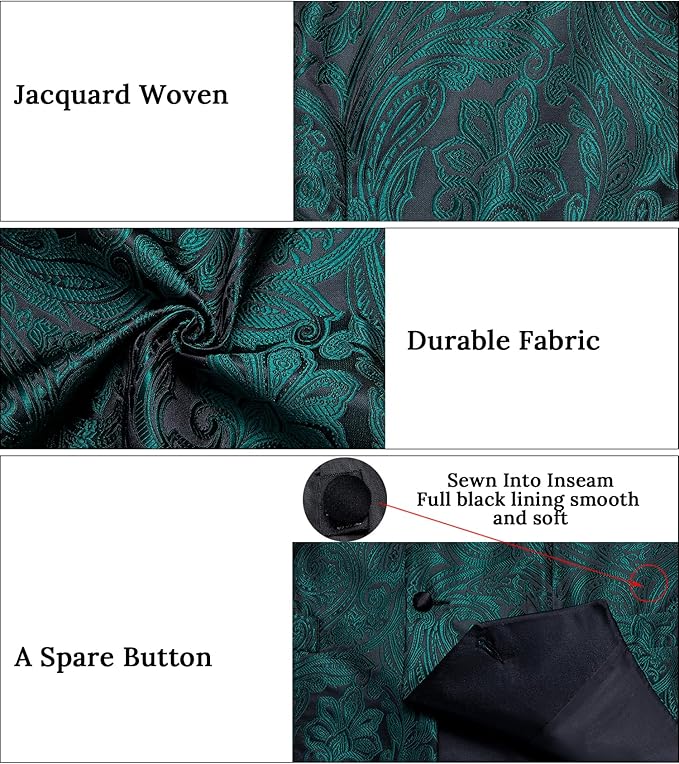 DiBanGu Mens Paisley Suit Vest Silk Jacquard Waistcoat and Necktie Set Formal Shawl Collar Dress Vest 7PCS for Wedding Party