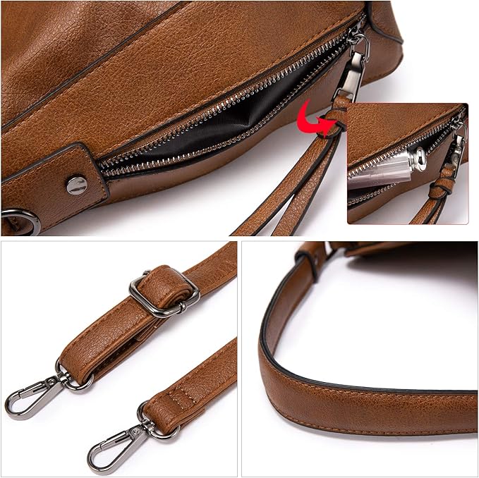 Realer Hobo Crossbody Bags for Women Designer Faux Leather Hobo Handbags Retro Large Size Shoulder Bag Bucket Purse