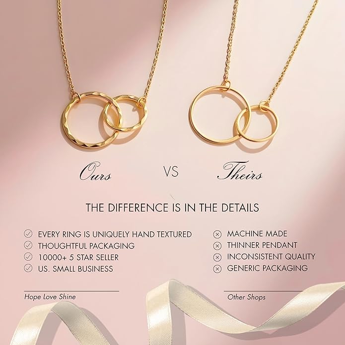 HOPE LOVE SHINE Mom Gift from Daughter - Sentimental, Meaningful Mother and Daughter Necklace, Jewelry, 14k Gold Plated Sterling Silver