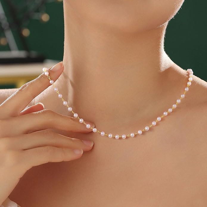 Yoosteel Pearl Necklace for Women - 14K Gold Plated Pearl Pendant Necklaces Minimalist Women Pearls Layered Necklace Dainty Trendy Bridal Bridesmaid Wedding Gifts for Her