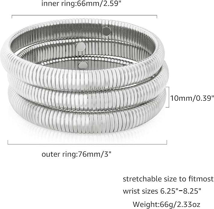 MISS RIGHT Gold Chunky Stretch Snake Chain Bangle Bracelets Stack for Women Trendy, 18K Gold Filled Stainless Steel Stretchy Womens Stackable Wristband Bangles Bracelet Set