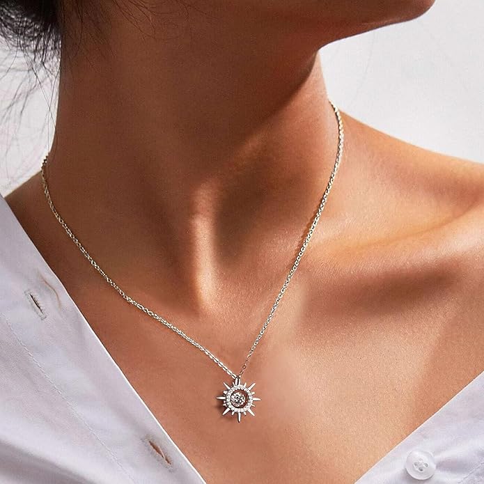 Moissanite 925 Sterling Silver Pendant Necklace 0.5-1 Carat Round Pear Cut, Dainty Elegent D Color Dancing Style with Bead Adjustable Chain Necklace for Women