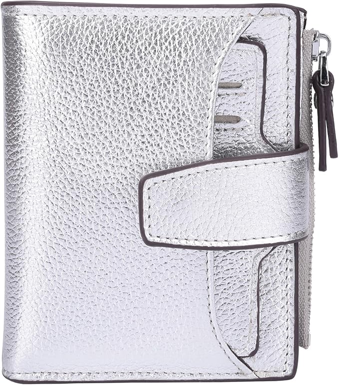 AINIMOER Women's RFID Blocking Leather Small Compact Bi-fold Zipper Pocket Wallet Card Case Purse with id Window