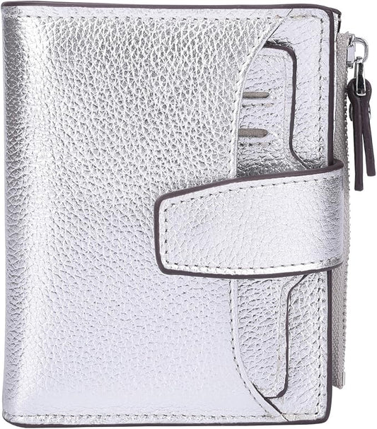 AINIMOER Women's RFID Blocking Leather Small Compact Bi-fold Zipper Pocket Wallet Card Case Purse with id Window