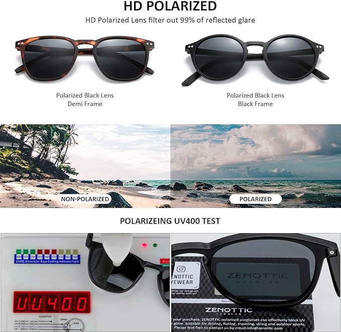 ZENOTTIC Polarized Sunglasses for Women Men: Retro Shades Round | Square Frame UV Protection 2 Pack