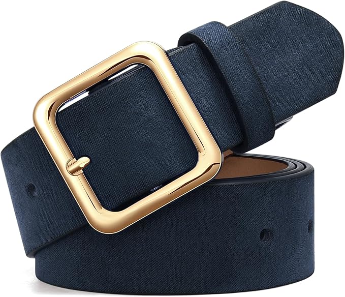 XZQTIVE Women’s Suede Belt for Jeans Pants Dresses Fashion Ladies Dark Brown Belt with Gold Buckle
