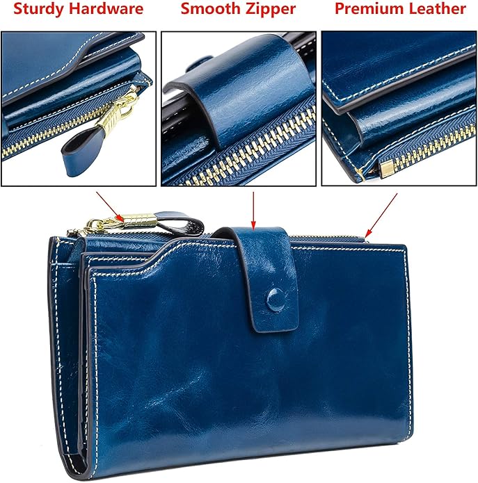 YALUXE Women's Genuine Leather Wallet RFID Blocking Multi Card Holder with Cell Phone Pocket Mothers Day Gifts