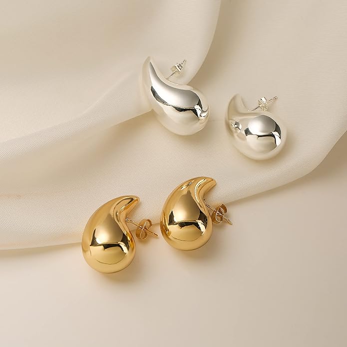 Apsvo Chunky 14K Gold Plated Hoop Earrings for Women, Lightweight Waterdrop Hollow Open Hoops, Hypoallergenic Dupes Earrings