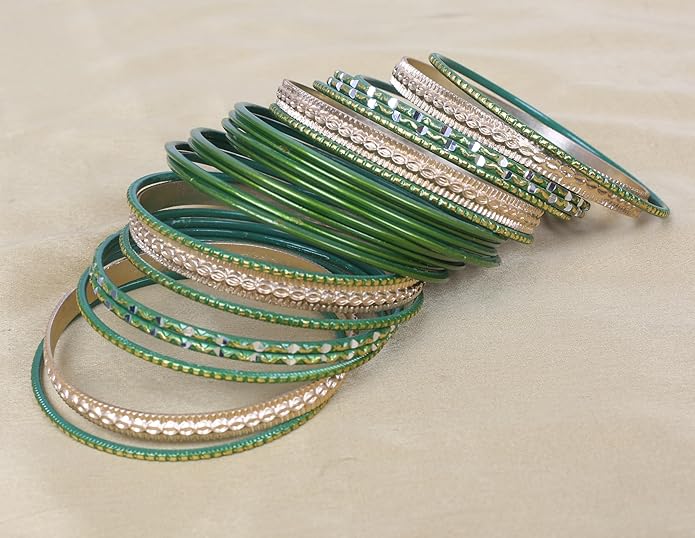 Touchstone Indian Metal Bangles for Women Gold Alloy Bracelets desi 2 Dozen Bangle Collection Bollywood Women's Jewelry Set Multi Stacking Wide Chunky Textured Golden Set of 24 in Gold or White Tone