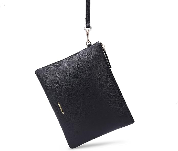 DORIS&JACKY Lambskin Leather Wristlet Clutch Purse for Women Soft Designer Slim Cell Phone Pouch Bag with Detachable Strap