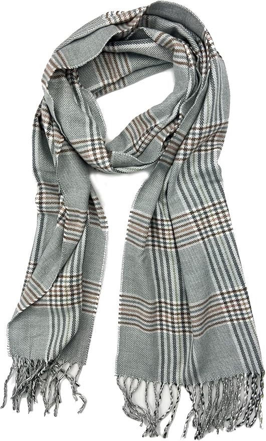Plum Feathers Plaid Check and Solid Cashmere Feel Winter Scarf, Warm Scarfs, Cold Weather Accessories, Fringe Scarves