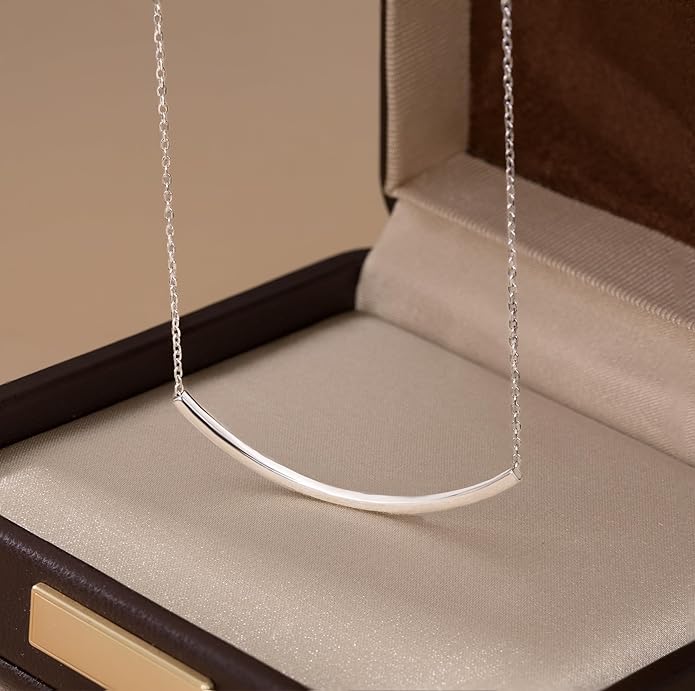 SLUYNZ Solid 925 Sterling Silver Minimalist Bar Choker Necklace for Women Teens Curved Tube Bar Pendant Necklace