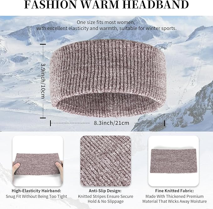 Winter Warm Beanie Hat Touchscreen Gloves Long Scarf Set for Women with Headband, Knit Cap Scarves with Tassel for Women