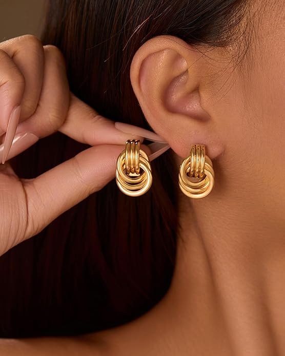 14K Gold Plated Knot Earrings for Women Gold Silver Earrings Heart Link Drop Dangle Earring Chunky Golden Knotted Statement Jewelry