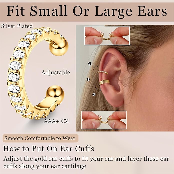 LOLIAS 𝐄𝐚𝐫 𝐂𝐮𝐟𝐟 𝐄𝐚𝐫𝐫𝐢𝐧𝐠𝐬 for Women Non Piercing Gold Plated Ear Cuffs 𝟏𝟒𝐊 𝐆𝐨𝐥𝐝 𝐏𝐥𝐚𝐭𝐞𝐝 Ear Cuff for Non Pierced Ears Clip on Cartilage Earring 𝐅𝐚𝐤𝐞 𝐄𝐚𝐫𝐫𝐢𝐧𝐠𝐬 Lightweight