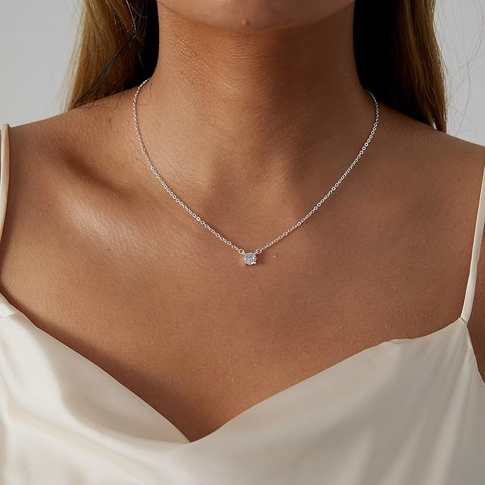 MIDEEO Christmas Gifts for Grandkids CZ Diamond Necklace for Women Dainty Layered Cubic Zirconia Solitaire Pendant Necklace Gold Plated Waterdrop Shape Square Emerald Green CZ Simulated Diamond Bridesmaid Necklace