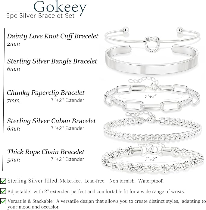 Gold Bracelets Set for Women Non Tarnish, 14K Gold Plated Sterling Silver Chunky Cuff Bracelet Stackable Gold Bangles Bracelet for Women Trendy Fashion Accessories Tie Knot Cuban Rope Paperclip Beaded Bracelet Stack Jewelry Valentines Day Gifts