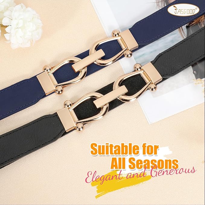 JASGOOD Women Stretchy Waist Belt Retro Elastic Skinny Belt for Ladies with Gold Buckle