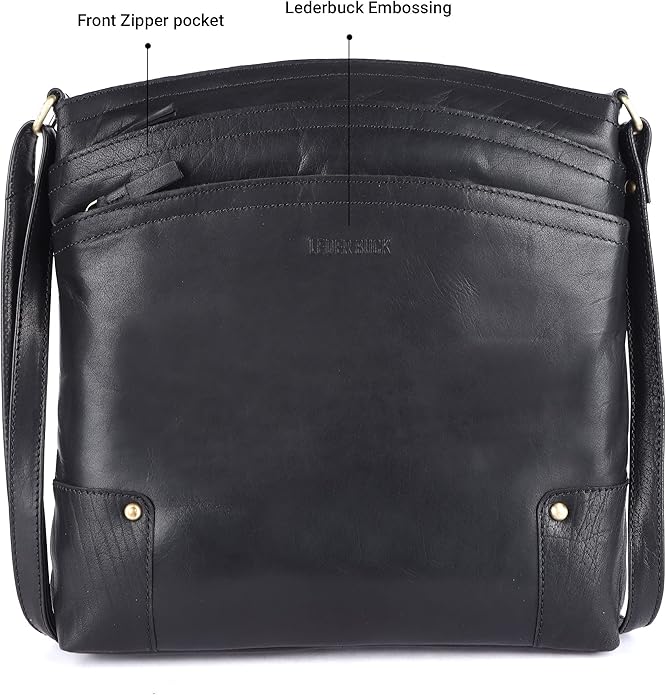 Terry Large Soft Real Leather Womens Crossbody Handbags and Purses-Triple Zip Premium Sling Crossover Shoulder Bag