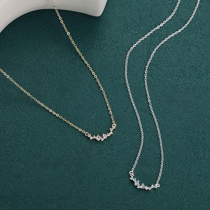 MIDEEO Christmas Gifts for Grandkids CZ Diamond Necklace for Women Dainty Layered Cubic Zirconia Solitaire Pendant Necklace Gold Plated Waterdrop Shape Square Emerald Green CZ Simulated Diamond Bridesmaid Necklace