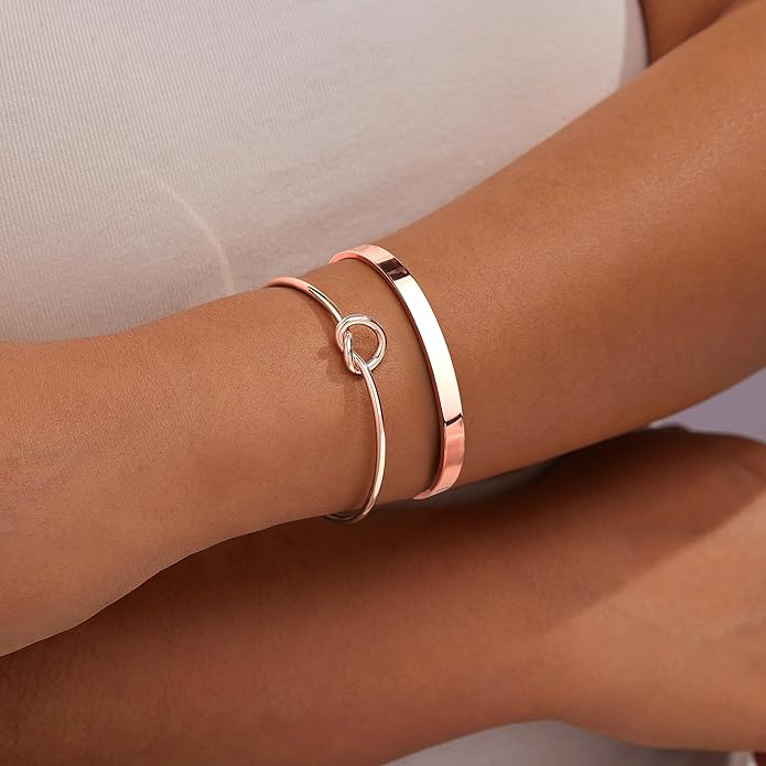 Gold Bracelets Set for Women Non Tarnish, 14K Gold Plated Sterling Silver Chunky Cuff Bracelet Stackable Gold Bangles Bracelet for Women Trendy Fashion Accessories Tie Knot Cuban Rope Paperclip Beaded Bracelet Stack Jewelry Valentines Day Gifts