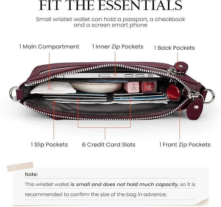 befen Genuine Leather Wristlet Clutch Wallet Purses with RFID Blocking, Small Crossbody Bags Shoulder Handbag for Women