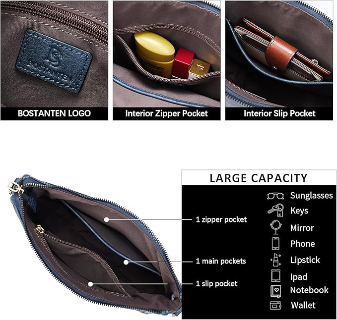 BOSTANTEN Crossbody Bags for Women Trendy Vegan Leather Hobo Purses Shoulder Handbags With Wide Shoulder Strap