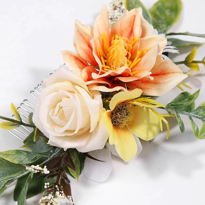 Flower Hair Clip for Women - Elegant Hair Accessory for Wedding, Party & Daily Wear (Orange)