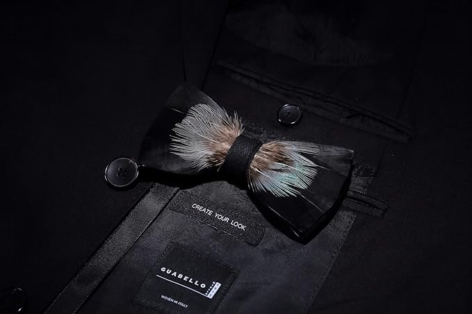 RBOCOTT Handmade Feather Pre-tied Bow tie and Brooch Sets for Men