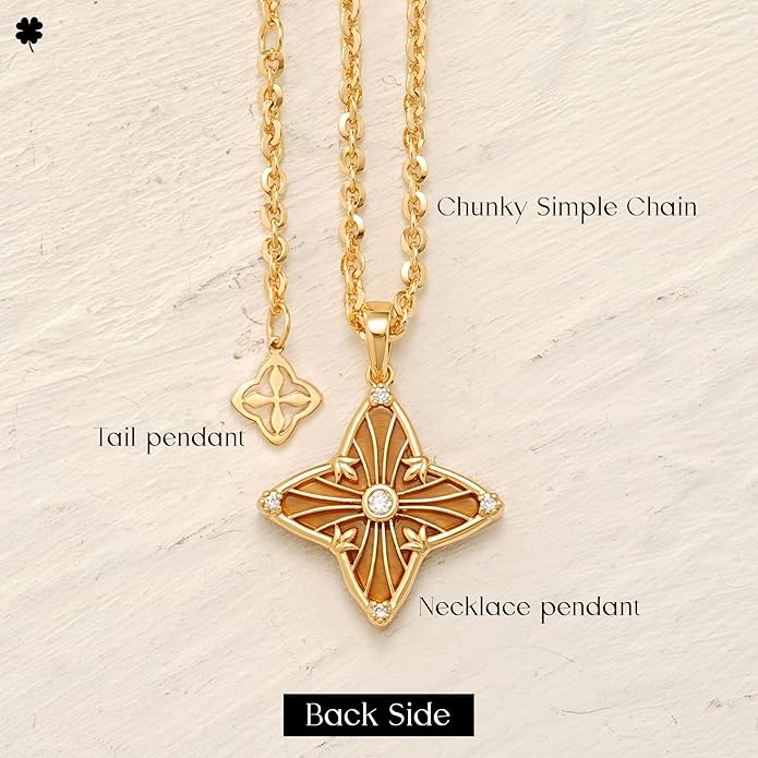 MYEARS Women Clover Necklace Pendant Lapis Lazuli/Mother of Pearl/Turquoise/Yellow Tiger's Eye Cubic Zirconia 14K Gold Simple Dainty Chain Everyday Trendy Lucky Jewelry