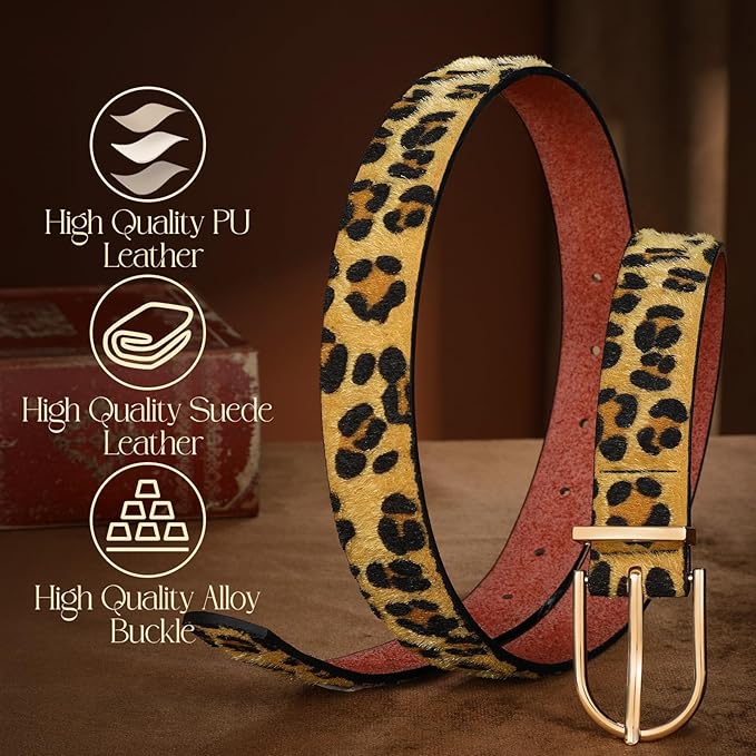SANSTHS Women Faux Leather Chic Belts for Jeans Pants Fashion Ladies Belt Solid Color with Gold Curved Pin Buckle