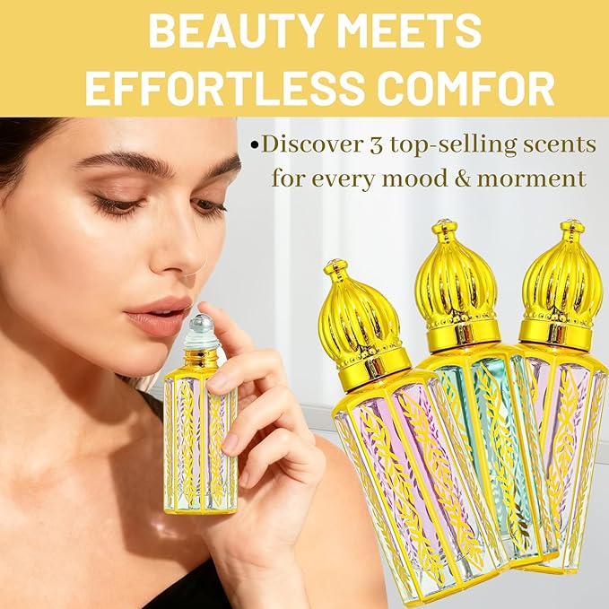 MR.A 3Pack Arabian Perfume for Women, Arabic Long Lasting Roll On Parfum Oils Gift Set, Luxury Arab Parfume Oil for Women Travel Mini Size, Eau de Parfum Parfume, Arabe Roller ball Pheromone Perfume