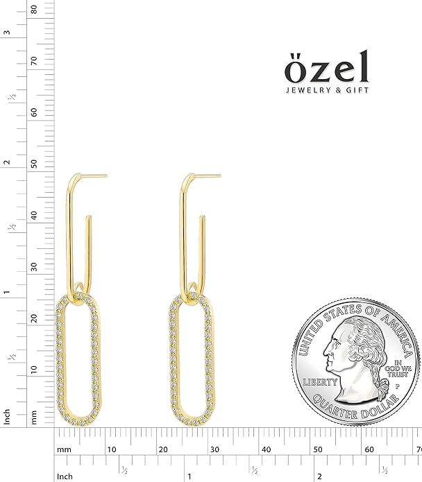 OZEL 14K Gold & Silver Plated Paperclip Chain Earrings with Cubic Zirconia – Dangle, Hoop, Huggie, Stud Styles – Women’s Fashion Jewelry Gift