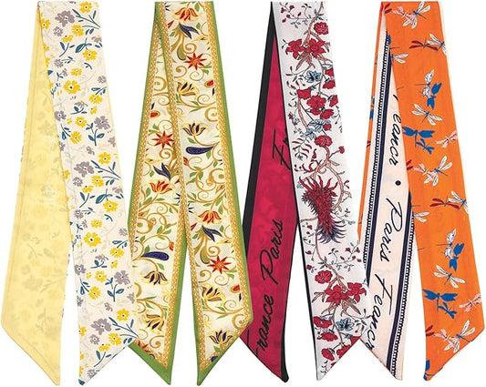 4 Pack Purse Scarf Handbags Skinny Twill Hair Scarves Narrow Neck Scarf Band Women Fashion Accessories Bag Charms