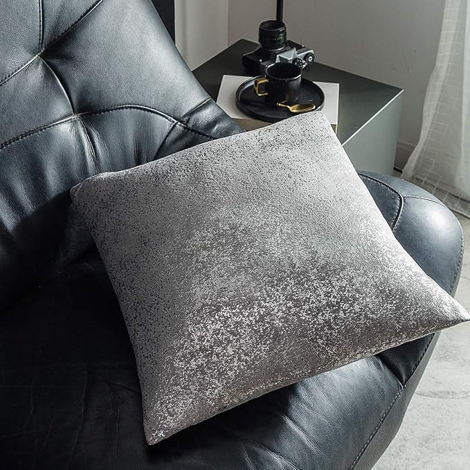 Sparkling Decorative Pillow Cases, Silver Grey Pillows, 16x16 inch Pillow Covers, for Home Sofa Couch Chair Back Seat Bedroom Car, Starry 2 Pack (Silver- Dark Gray)