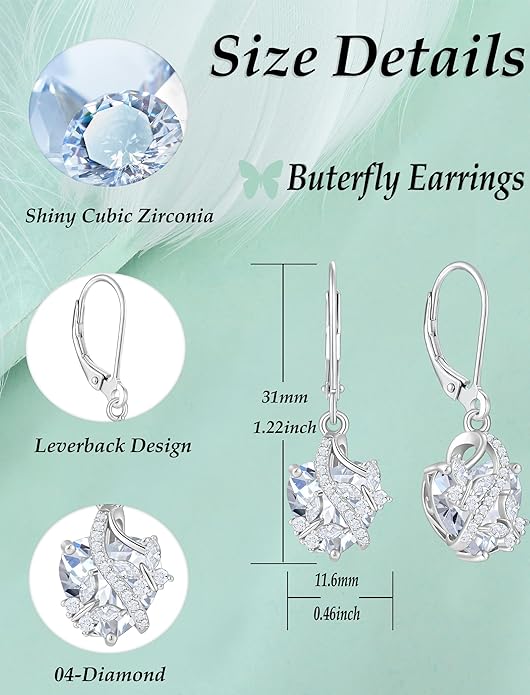 Butterfly Earrings for Women 925 Sterling Silver Heart Earring Birthstone Jewelry