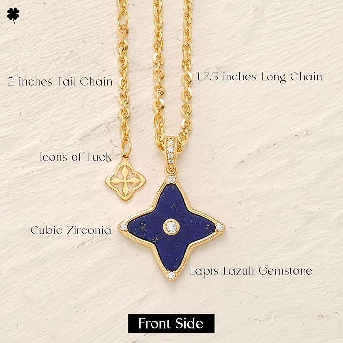 MYEARS Women Clover Necklace Pendant Lapis Lazuli/Mother of Pearl/Turquoise/Yellow Tiger's Eye Cubic Zirconia 14K Gold Simple Dainty Chain Everyday Trendy Lucky Jewelry